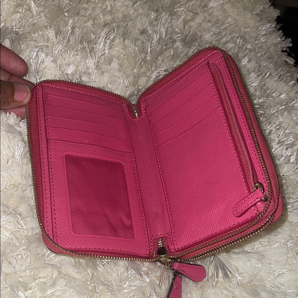Coach Brown and Pink Wallet with Signature Monogram and Double Zipper - Picture 4 of 7